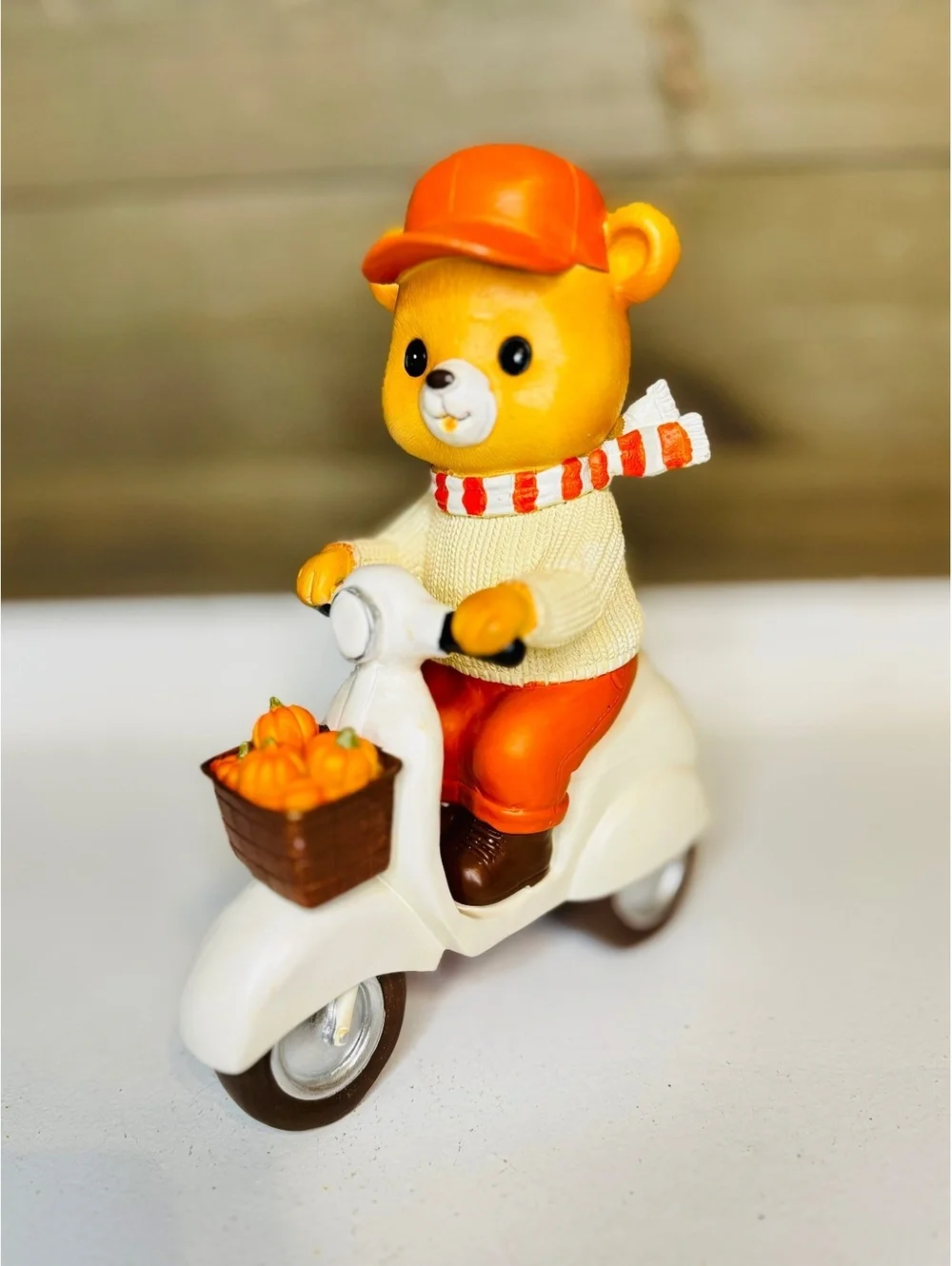 Fall Bear on Scooter Figurine - Pumpkin Harvest Vespa Decor 9